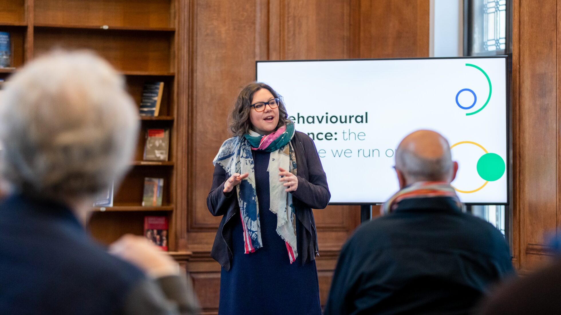 A photograph of Bridget Gildea speking at the Curiosity Incubator